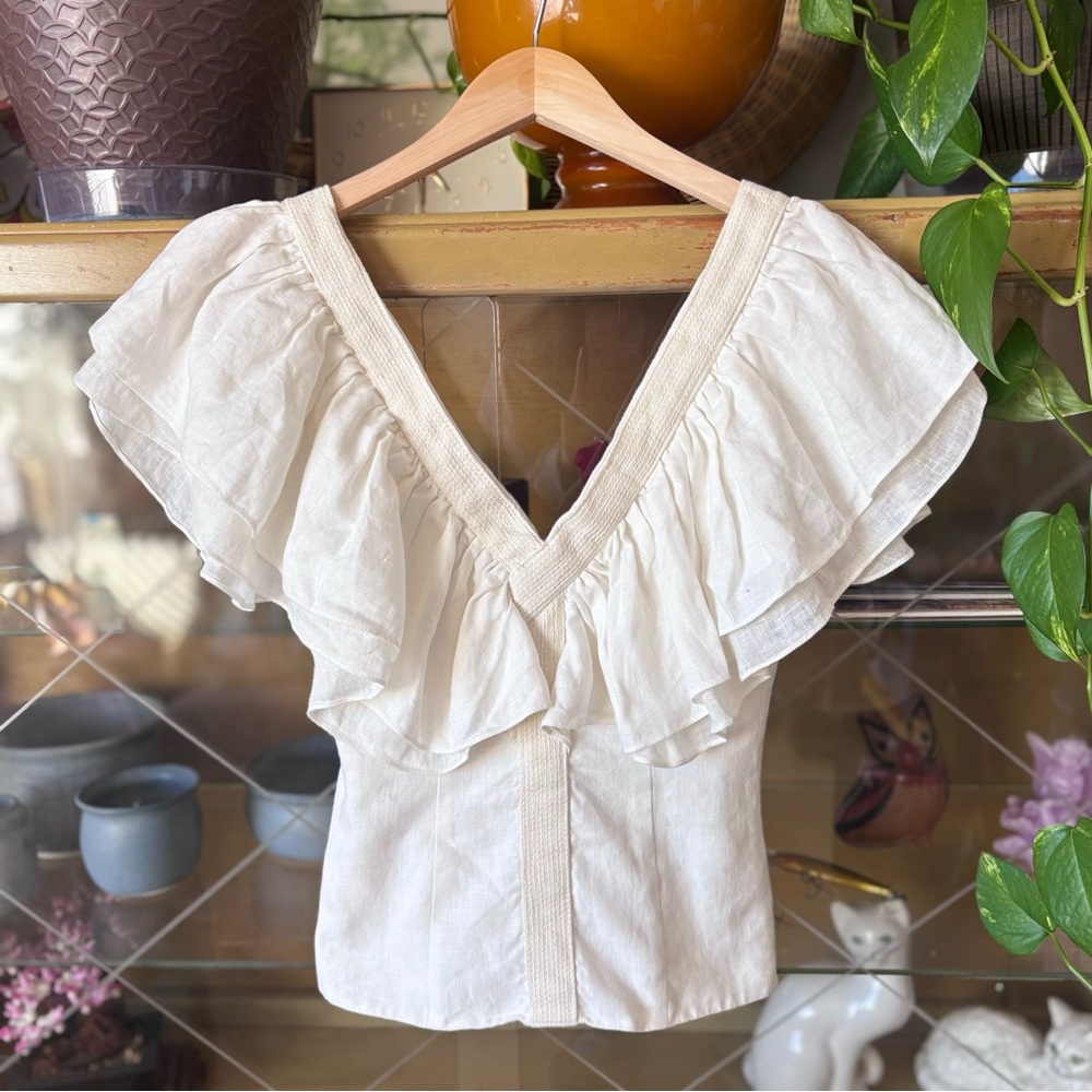 Fausto Puglisi Elegant Cream Ruffle V-Neck Top